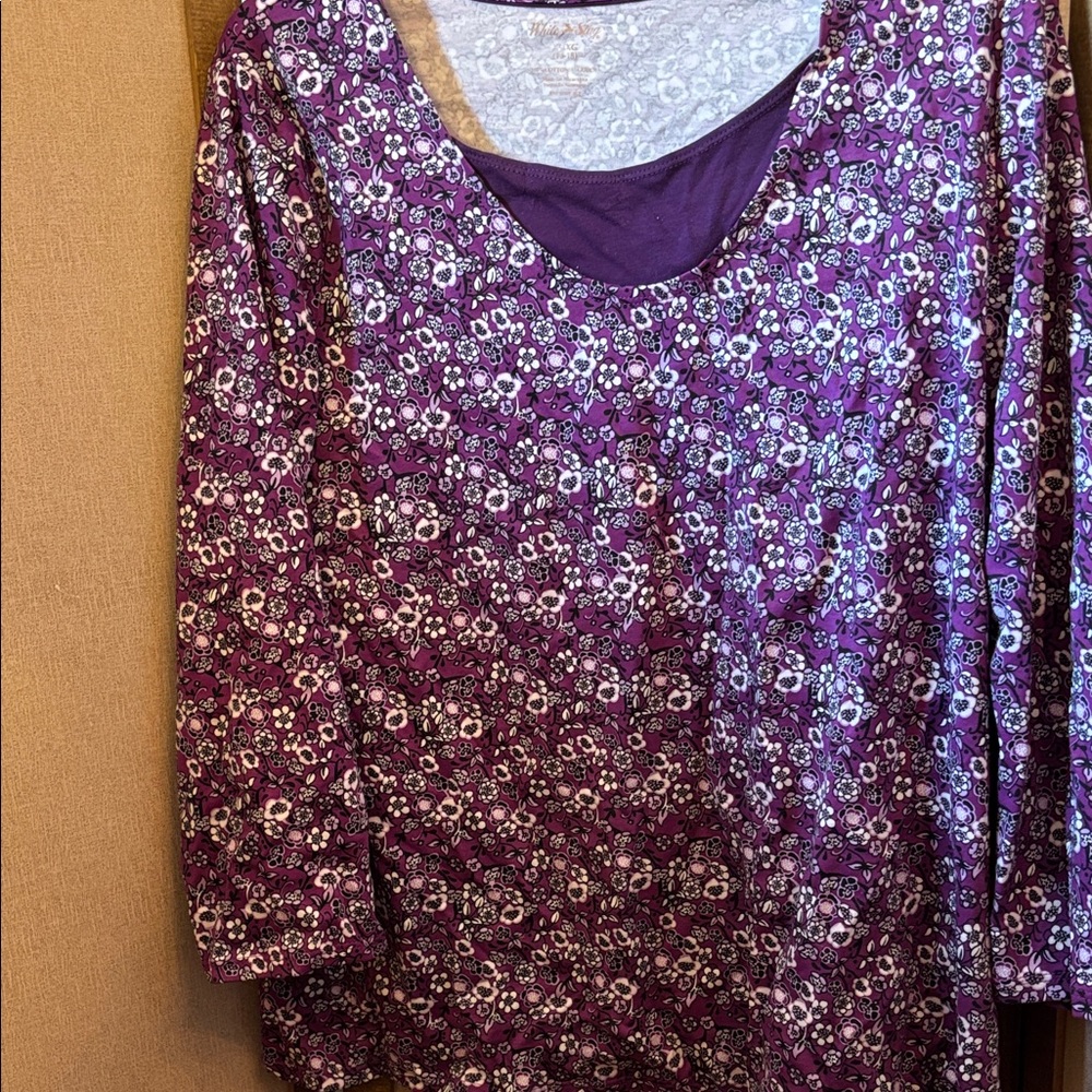 White Stag Purple Floral Long Sleeve Top with inset